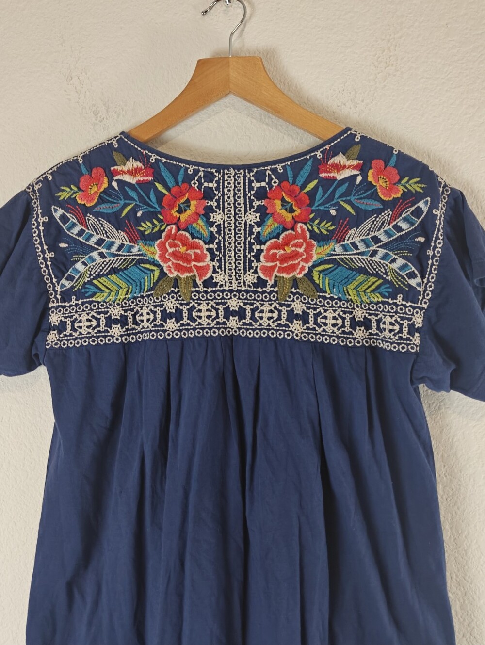 Johnny Was Navy Floral Embroidered Cotton Mini Dress S Boho Pockets - Picture 9 of 11